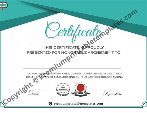 Certificate of Participation Blank Printable PDF, Word