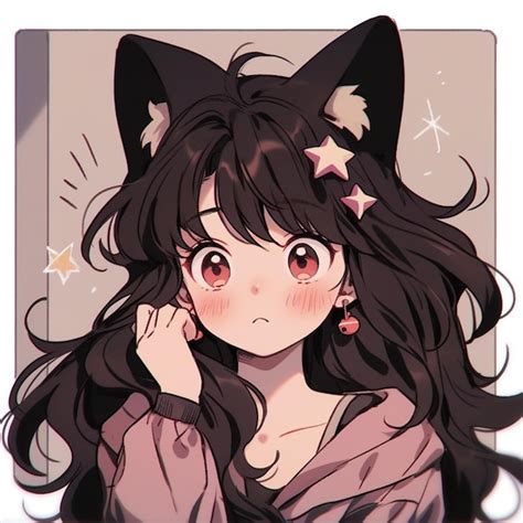 Premium AI Image | Anime girl with long black hair and cat ears generative ai