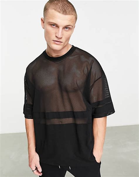 Asos Design Oversized T Shirt In Zwart Mesh Met Kleurvlakken Asos