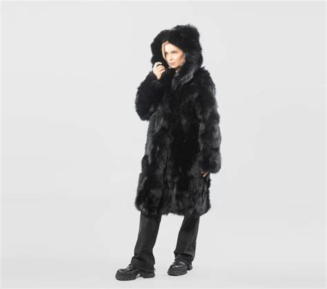 Black Fox Fur Coat With Hood - Real fox fur - Haute Acorn