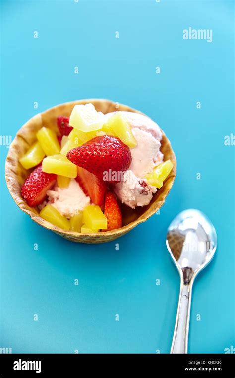 Fruit Topping on Fresh Ice Cream Stock Photo - Alamy