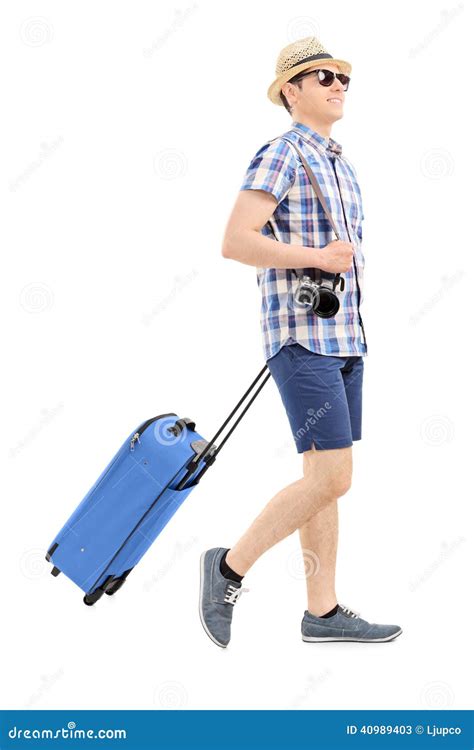 Young Tourist Carrying His Luggage Stock Image Image Of Clothing