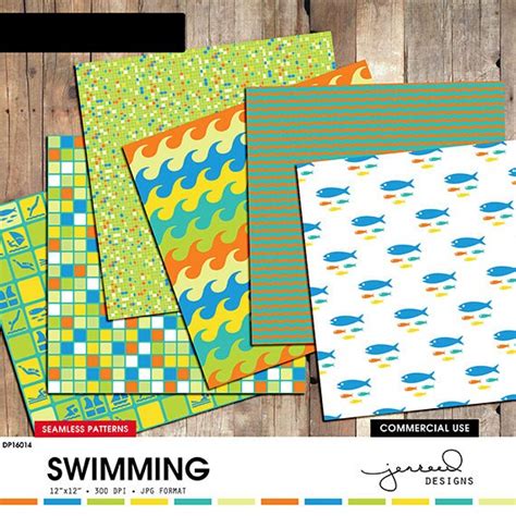 Swim Digital Paper Pool Party Scrapbooking Water Theme Paper Teal Blue