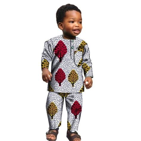 African Boys Cotton Clothes Wax Print Top and Pants Sets for Kids ...