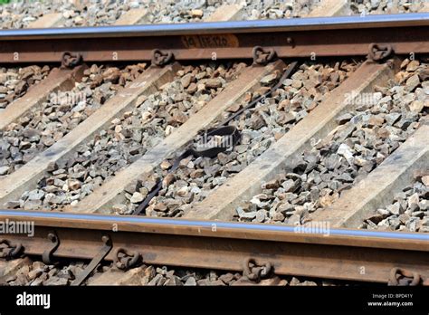 A Railway Line Close Up Railings Railway Tracks Stock Photo Alamy