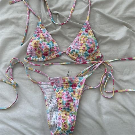 Triangle Cut Floral Bikini Set Depop