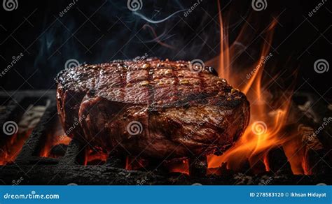 Big Steak Is Prepared On Hot Grill Tasty Meat On Grill Stock Illustration Illustration Of