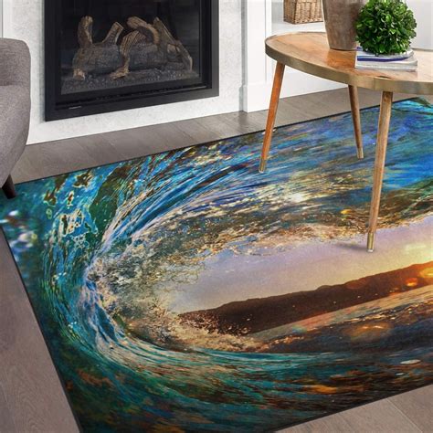 Freeam Beach Theme Area Rug 4x6 Ocean Wave Falling Down At Sunset