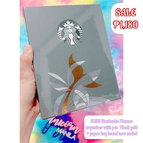 2023 Starbucks Planner Organizer With Pen Black Gold Paper Bag Brand