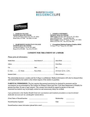 Fillable Online Baruch Cuny Universal Consent Form For Minors Baruch