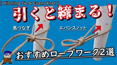 ロープワーク 紐を引くと輪が締まる便利な結び方【馬つなぎ・エバンスノット】how To Tie Hitching Tie And Evans