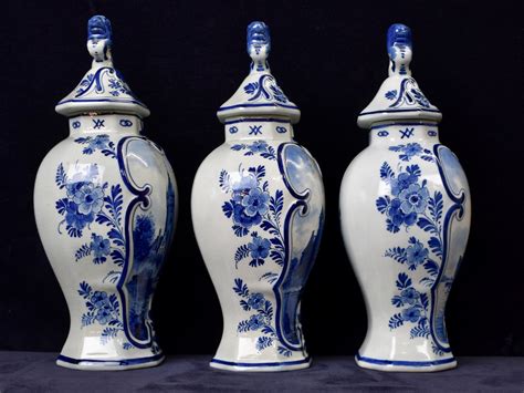 Antique Dutch Blue White Royal Delft Hand Painted Three Piece