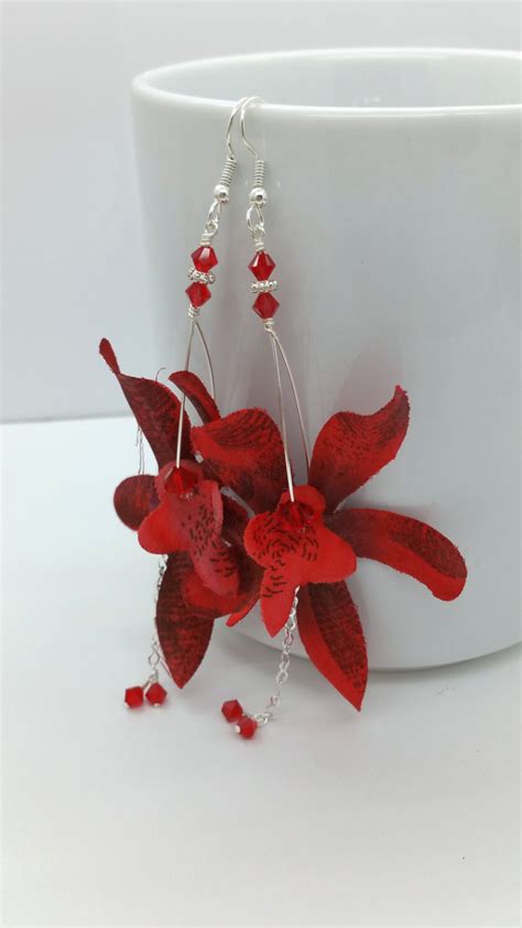 Red Orchid Flower Earrings Tropical Earrings Orchid Etsy