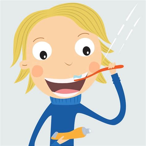 Premium Vector Blonde Boy Brushing Her Teeth Vector Illustration