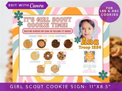 Editable Girl Scout Cookie Sign 2024 LBB ABC Cookie Menu Price List