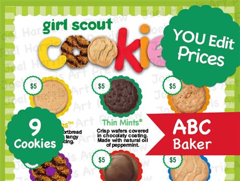 Editable 2021 Abc Girl Scout Cookie Price List Gs Booth Menu Etsy