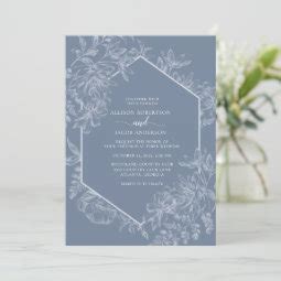 Dusty Blue Geometric Floral Wedding All In One Invitation Zazzle