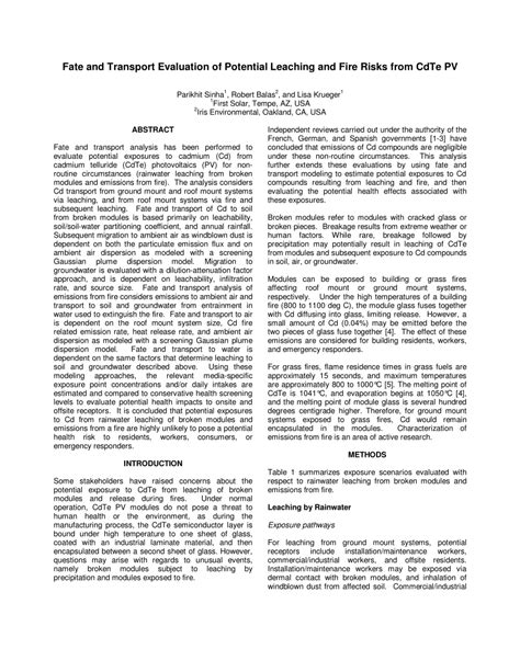 Pdf Fate And Transport Evaluation Of Potential Leaching And Fire