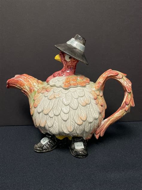 Vintage Fitz And Floyd Pilgram S Progress Turkey Teapot Etsy