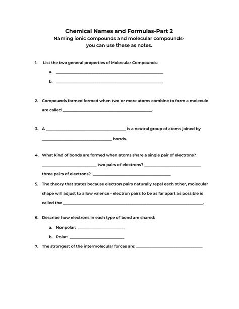 Chemical Names And Formulas Part 2 Worksheet Live Worksheets Worksheets Library