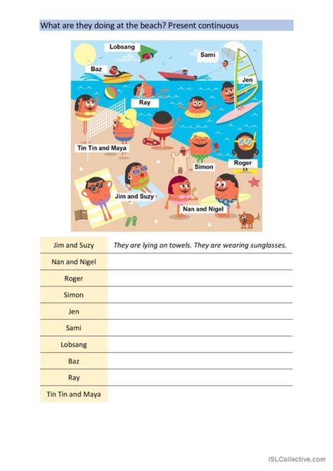 At The Beach Present Continuou English Esl Worksheets Pdf And Doc