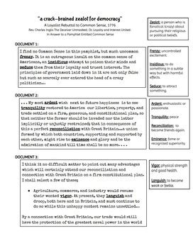 Common Sense By Thomas Paine Printable Worksheets English And Spanish