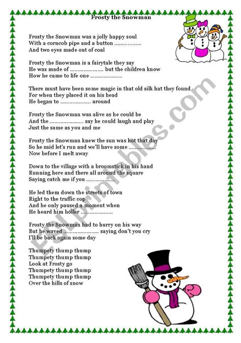 Printable Lyrics To Frosty The Snowman - Printable Word Searches