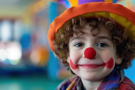 Niño alegre en disfraz de payaso con una gran sonrisa Foto Premium