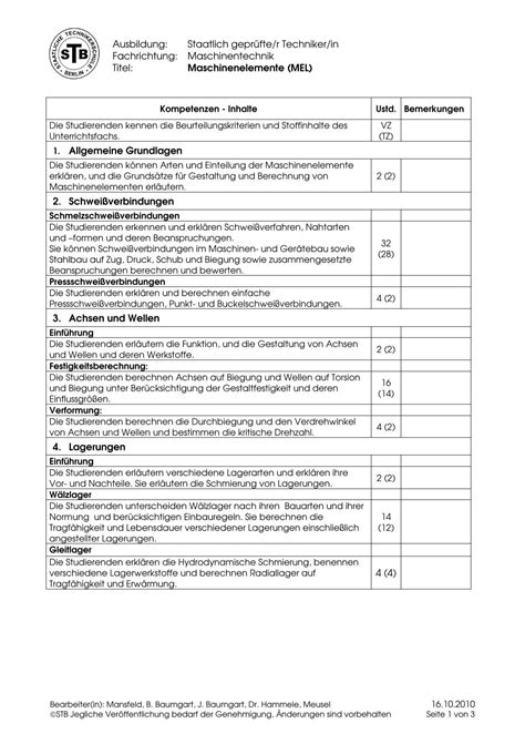 Maschinenelemente MEL Staatliche Technikerschule Berlin