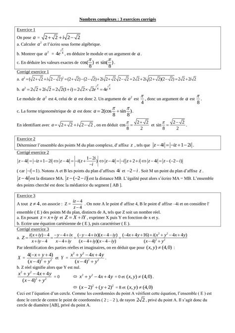 PDF Nombres complexes 3 exercices corrigés Nombres complexes 3