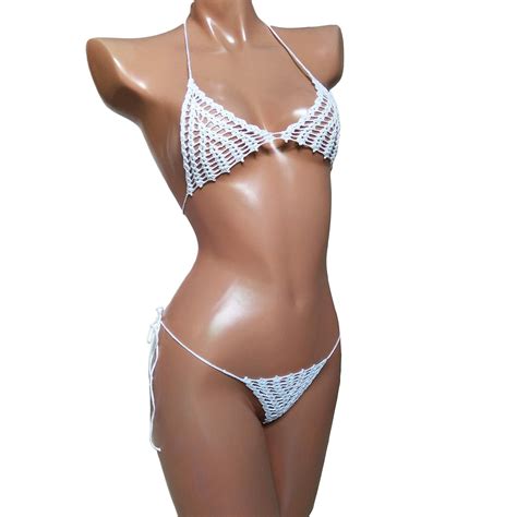 Buy Handmade Crochet Extreme Micro Thong Bikini Set See Through Bikini