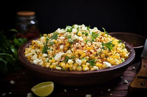 Ensalada De Maíz De Estilo Mexicano Con Queso Cotija Y Chile En Polvo