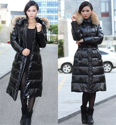 Fashion Shiny Down Coat Womens Slim Ultra Long Down Coat For Women Fur