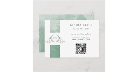 Elegant Qr Code Rsvp Green Monogram Wedding Enclosure Card Zazzle