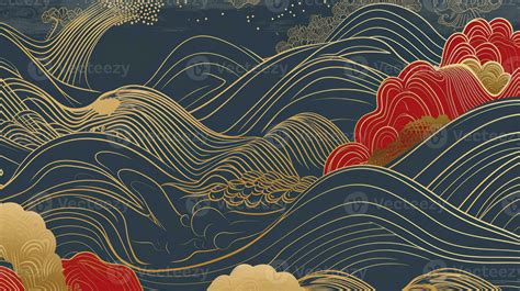 AI generated Traditional japanese style simple line waves background ...