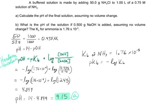 SOLVED Buffered Solution Is Made By Adding 50 0 G NHACI To 1 00 L Of A