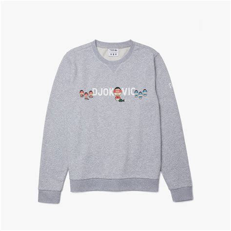 Lacoste Novak Djokovic X Ysy Erkek Baskılı Bisiklet Yaka Gri Sweatshirt