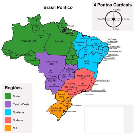 Mapa do Brasil com as Regiões A4