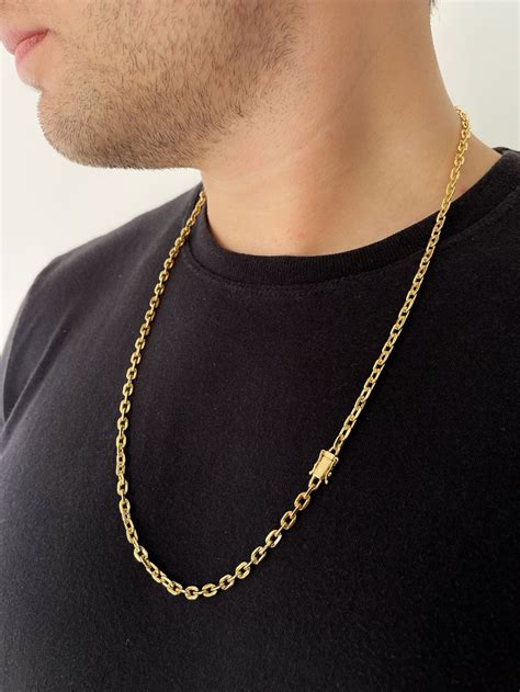 Corrente Masculina 70cm 4mm Cadeado Banhado A Ouro 18k Correntes