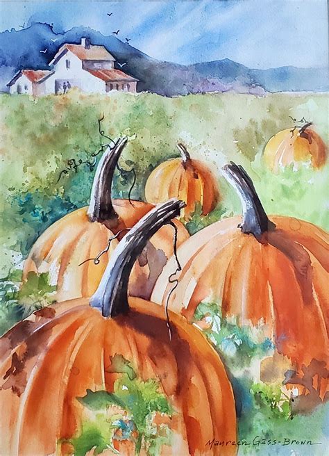 Pumpkin Painting Fall Decor ORIGINAL WATERCOLOR PAINTING Pumpkin