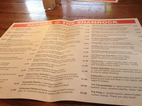 Menu At Shamrock Hotel Echuca Pub And Bar Echuca