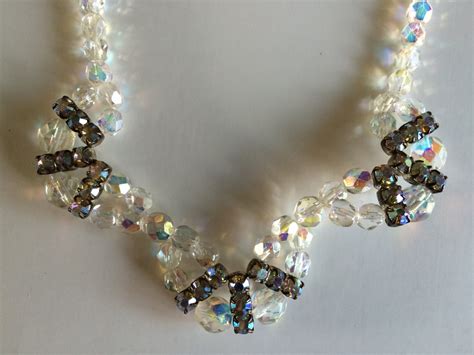 Vintage Aurora Borealis Rhinestone And Faceted Bead Necklace Etsy