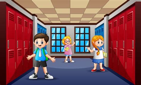 Premium Vector | Cartoon of student at school hallway