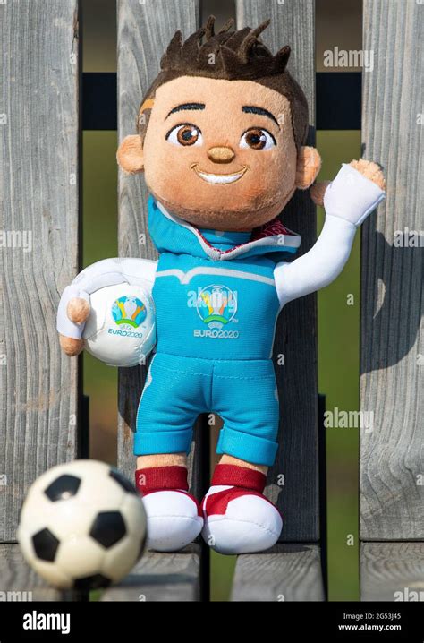 April 22, 2021 Moscow, Russia. The mascot of the UEFA European Championship Euro 2020 is Skillzi ...