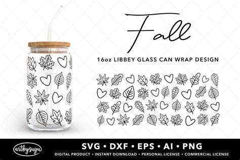 Fall Leaves Libbey Glass Wrap Svg Design Graphic By Artbysugu · Creative Fabrica