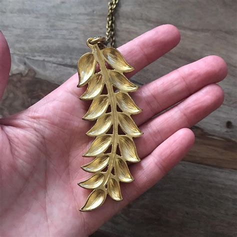 Vintage Gold Plated Leaf Pendant on Brass Chain | Etsy