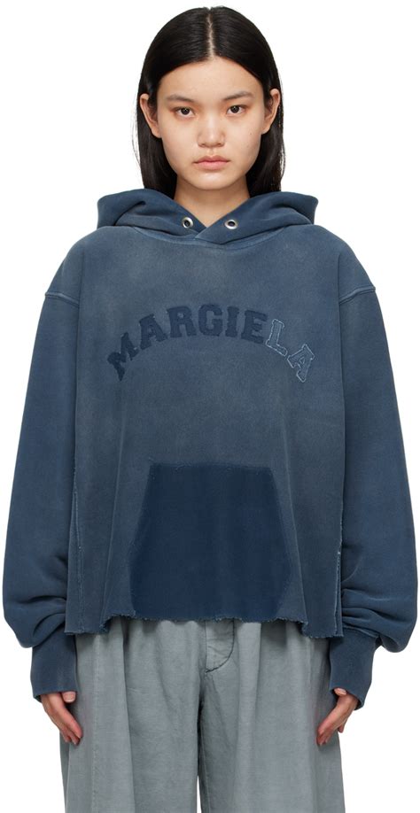 Blue Raw Edge Hoodie by Maison Margiela on Sale