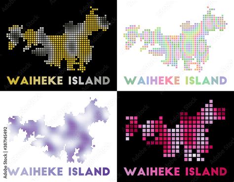 Waiheke Island map. Collection of map of Waiheke Island in dotted style ...