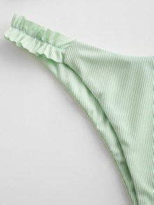 Off Zaful Ribbed Frilled High Cut Bandeau Bikini Swimwear In Light Green Zaful