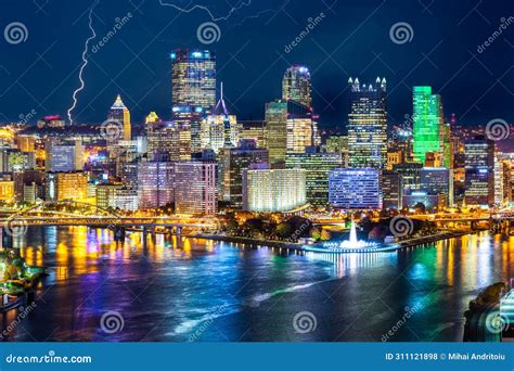 Pittsburgh Downtown Skyline by Night Stock Photo - Image of scenery ...